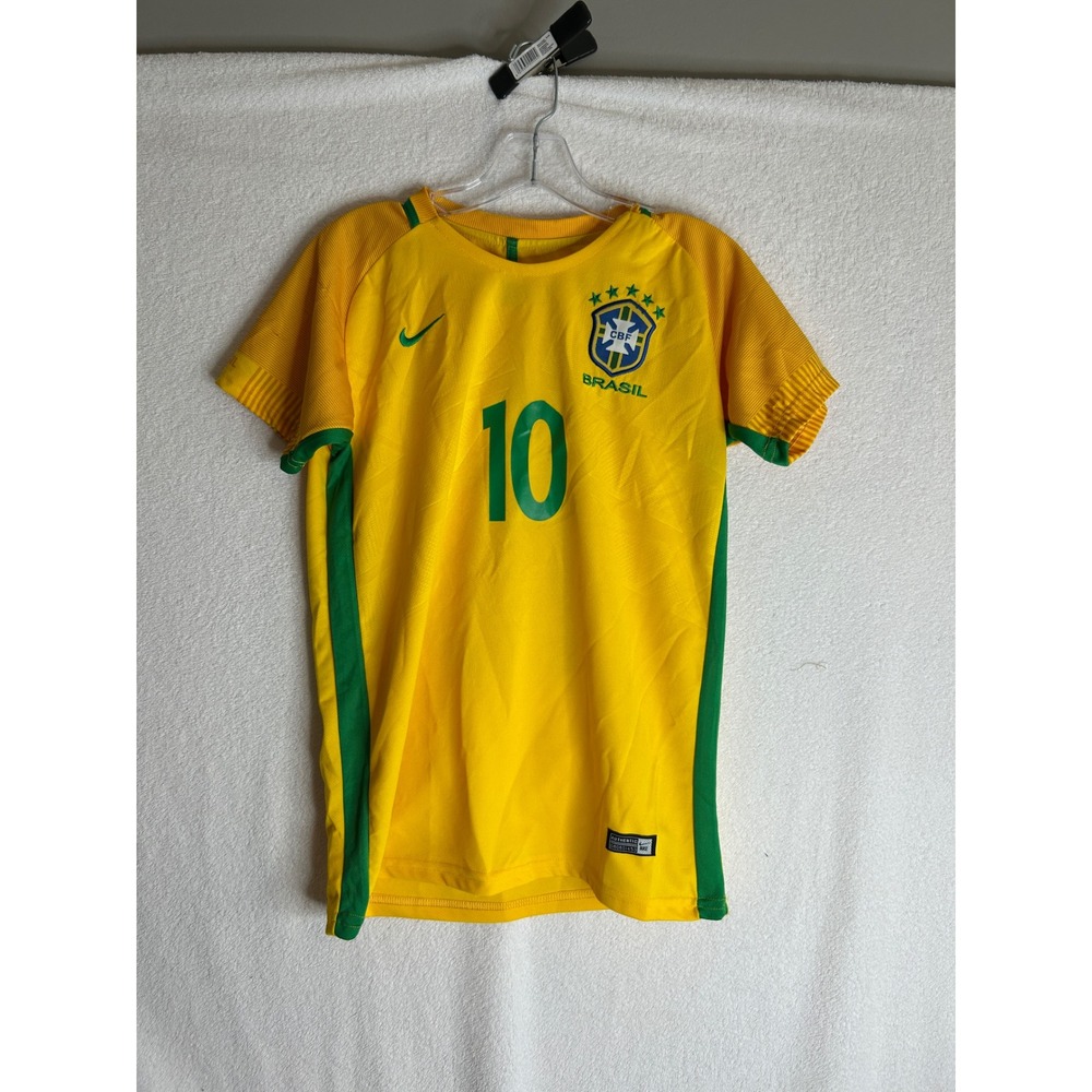 Nike Brazil Neymar Jr 10 Soccer Jersey Yellow Green Dri-FIT Youth XL 176